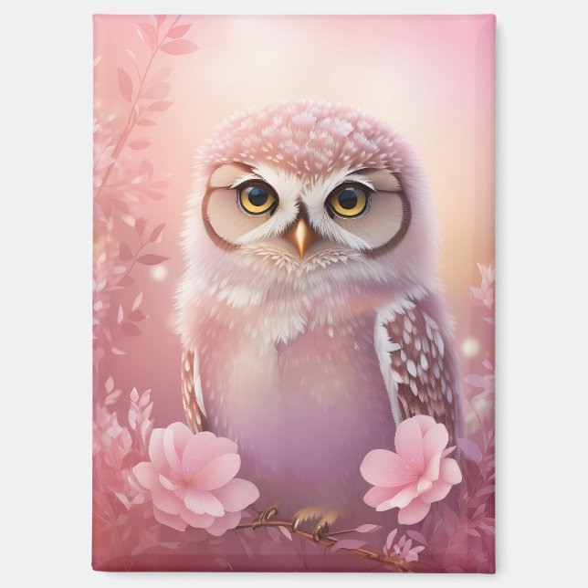 Cute Dreamy Pink Burrowing Owl  Magnet (Front)