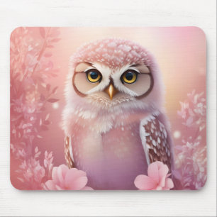 Cute Dreamy Pink Burrowing Owl Mouse Pad
