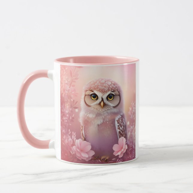 Cute Dreamy Pink Burrowing Owl  Mug (Left)