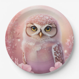 Cute Dreamy Pink Burrowing Owl Paper Plates