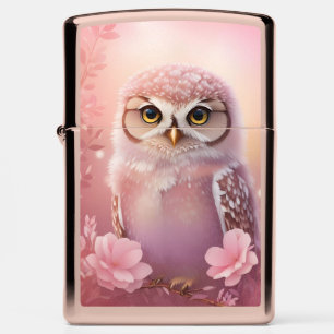 Cute Dreamy Pink Burrowing Owl Zippo Lighter