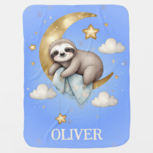 Cute Dreamy Sloth on Crescent Moon Baby Blanket