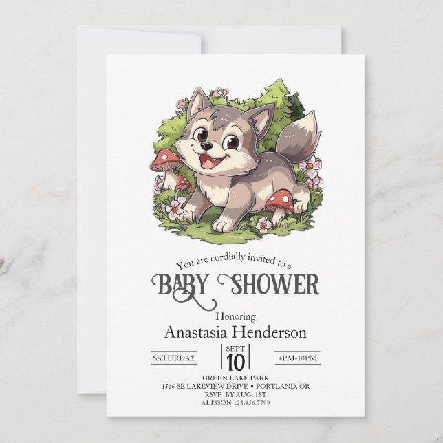 Cute Dreamy Wolf Baby Shower Invitation (Front)