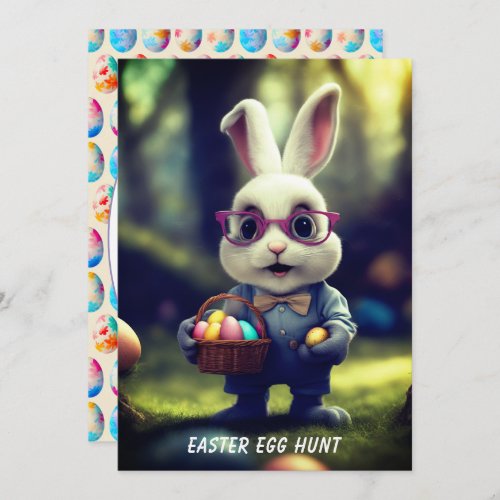 Cute Dressed Bunny  Basket Easter Egg Hunt Invitation