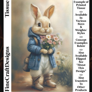 Cute Dressed Bunny Rabbit, Flowers CW5R Decoupage Tissue Paper