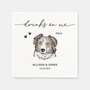 Cute Drinks on Me Border Collie Dog Wedding Napkins
