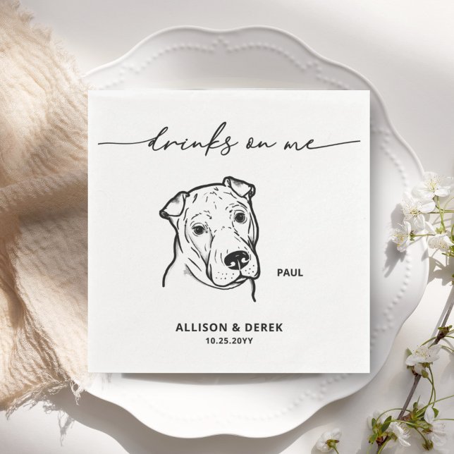 Cute Drinks on Me Dog Sketch Wedding Napkins (Creator Uploaded)