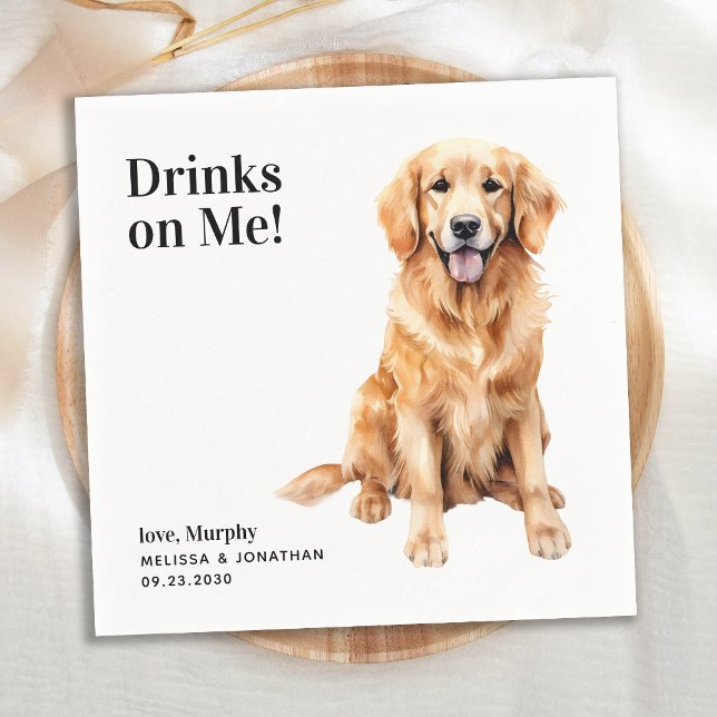 Cute Drinks On Me Golden Retriever Pet Dog Wedding Napkins (Creator Uploaded)