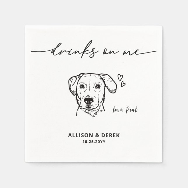 Cute Drinks on Me Labrador Retriever Dog Wedding Napkins (Front)