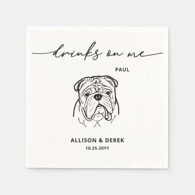 Cute Drinks on Me Pet English Bulldog Dog Wedding Napkins (Front)