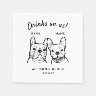 Cute Drinks On Us 2 Dogs Wedding Cocktail Napkins