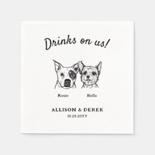 Cute Drinks On Us 2 Dogs Wedding Cocktail Napkins