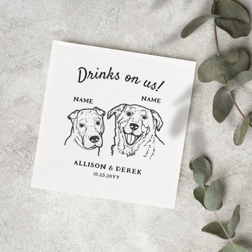Cute Drinks On Us 2 Dogs Wedding Cocktail Napkins