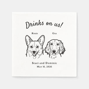 Cute Drinks On Us Corgi Dachshund Wedding Dog Napkins
