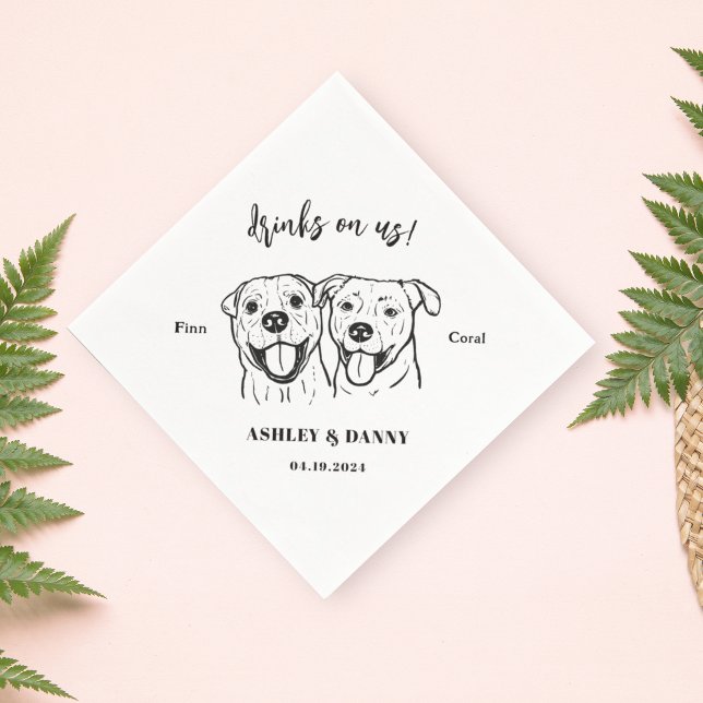 Cute Drinks on Us Dog  Wedding Pet Name Napkins (Creator Uploaded)