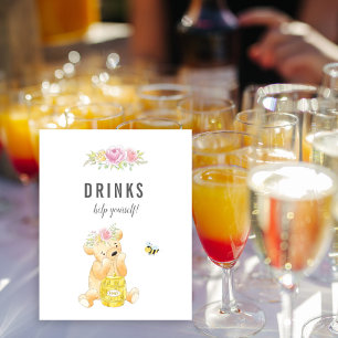 Cute Drinks Table Girl Teddy Bear Baby Shower Poster