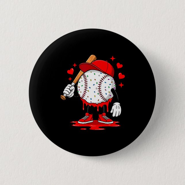 Cute Dripng Baseball Lover Valentines Day Boys Kid Button (Front)