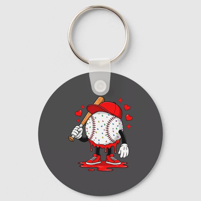 Cute Dripng Baseball Lover Valentines Day Boys Kid Keychain (Front)
