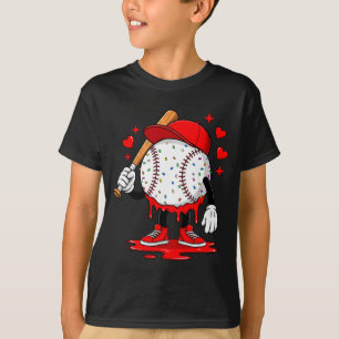 Cute Dripng Baseball Lover Valentines Day Boys Kid T-Shirt
