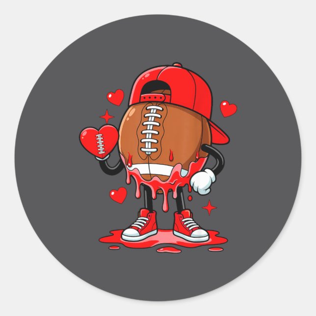 Cute Dripng Football Lover Heart Valentines Day Bo Classic Round Sticker (Front)