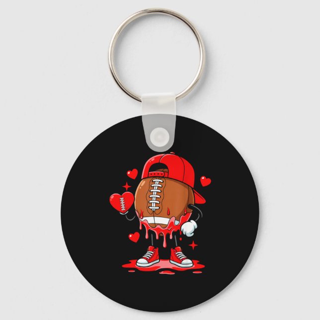 Cute Dripng Football Lover Heart Valentines Day Bo Keychain (Front)