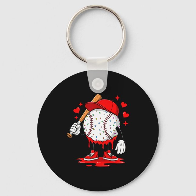 Cute Dripping Baseball Lover Valentines Day Boys K Keychain (Front)