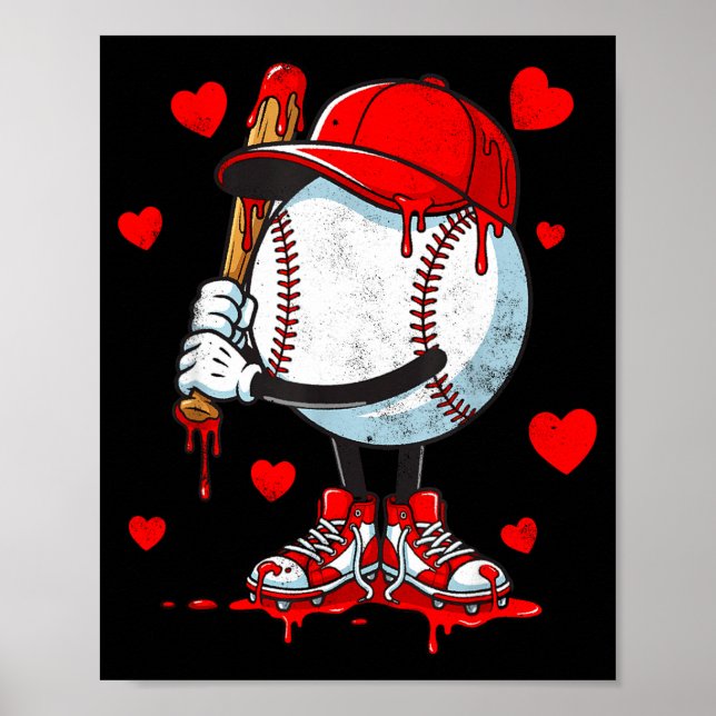 Cute Dripping Baseball Lover Valentines Day Boys K Poster (Front)