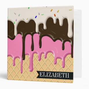 Cute Dripping Ice Cream Cone Personalized 3 Ring Binder