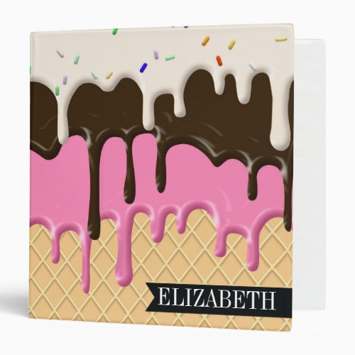 Cute Dripping Ice Cream Cone Personalized 3 Ring Binder