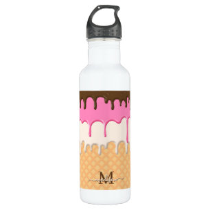 Cute Dripping Ice Cream Waffle Cone Monogram Stainless Steel Water Bottle