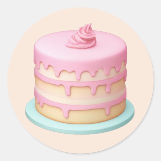 Cute Dripping Pink Cake Emoji  Classic Round Sticker (Front)