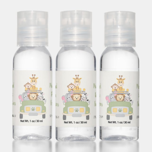 Cute Drive By Animal Safari Thank You Baby Shower Hand Sanitizer (Set)