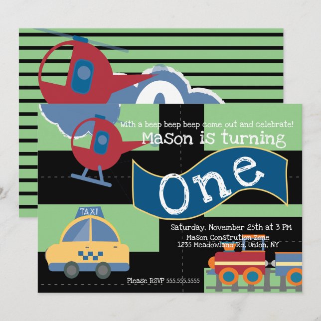 Cute Drive By Vehicle Party 1st Birthday Any Age Invitation (Front/Back)