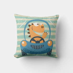 Cute Driving Dino Throw Pillow