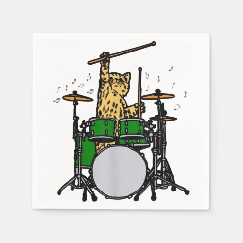 Cute Drummer Cat Musician Playing Drums Lovers Napkins