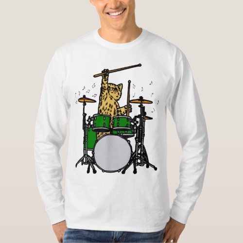 Cute Drummer Cat Musician Playing Drums Lovers T_Shirt