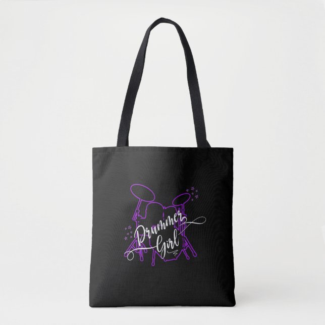 Cute Drummer Girl Drum Kit Percussion Drumming Tote Bag (Front)
