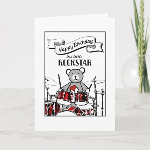 Cute Drummer Teddy Rockstar Rock  Roll Birthday C Card