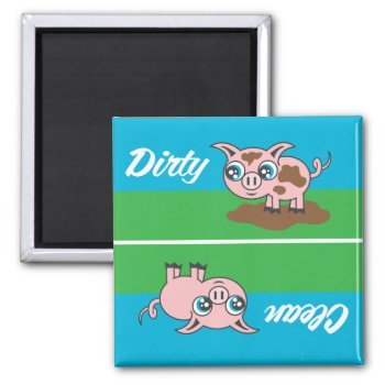 Cute Dual-sided Clean-dirty Pig Indicator Magnet by nyxxie at Zazzle
