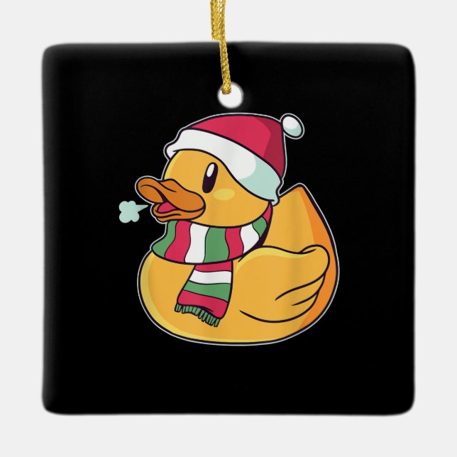 Cute Dub Duck Christmas Ceramic Ornament (Front)