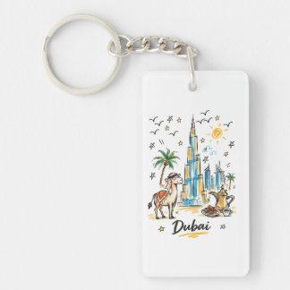 Cute Dubai Skyline Sketch Art Keychain