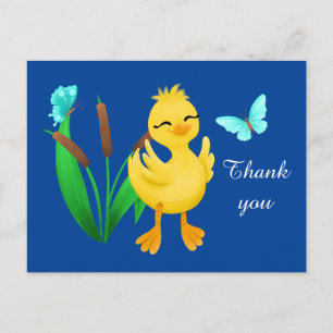 cute duck and butterfly thank you postcard
