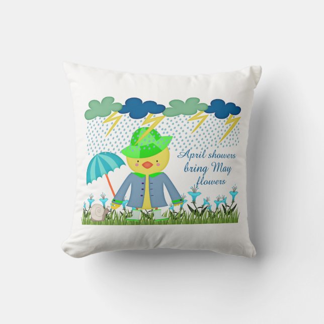 Cute Duck April Showers Bring May Flowers Throw Pillow (Front)