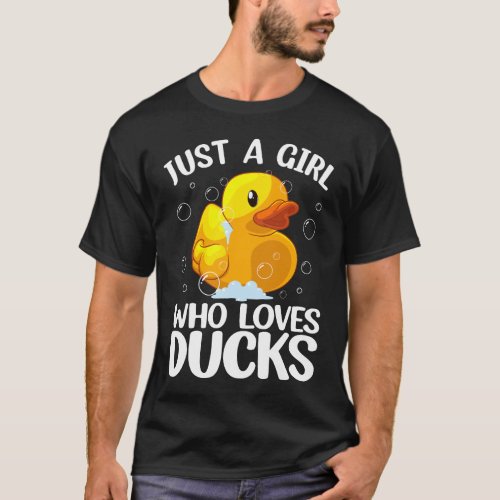 Cute Duck Art For Girls Women Kids Youth Rubber  T_Shirt