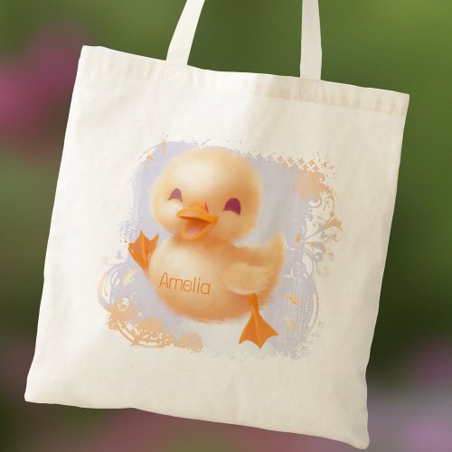 Cute Duck Baby Name Pastel Duckling Tote Bag