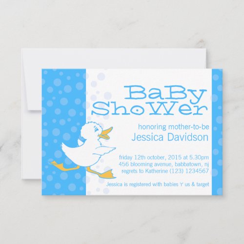 Cute duck baby shower aqua blue invitation