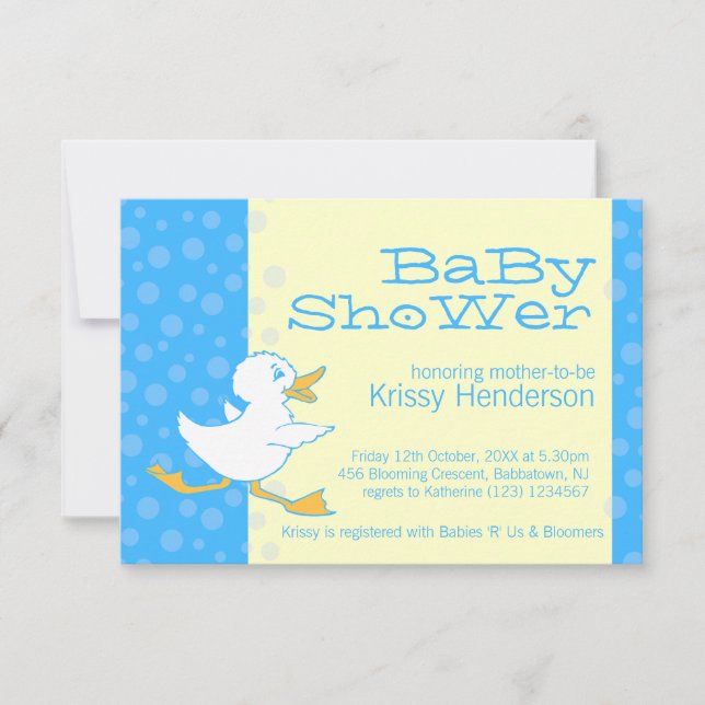 Cute duck baby shower blue yellow invitation (Front)