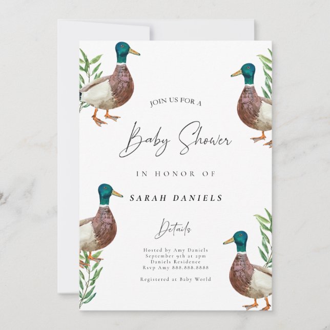 Cute Duck Baby Shower Invitation - Gender Neutral (Front)
