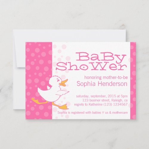 Cute duck baby shower pink invitation