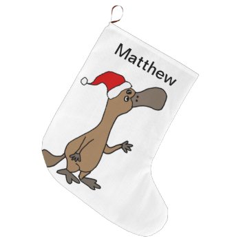 Cute Duck-billed Platypus Christmas Cartoon Large Christmas Stocking by ChristmasSmiles at Zazzle
